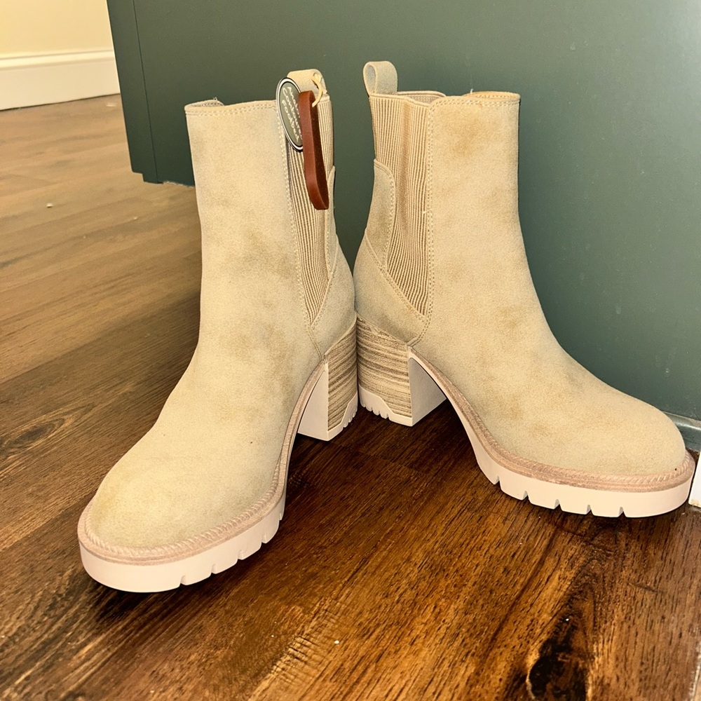 MIA Sand Suede Chunky Heel Chelsea Booties